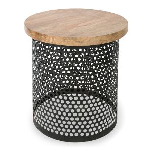 Perforated Metal Wooden Top Side Table