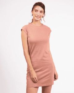 Misty Pink Cap Sleeve Plain T-Shirt Dress