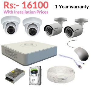 4 Cameras 5 MP Day and Night HD CCTV Cameras (2 Dome + 2 Bullet)- Cp Plus Installation
