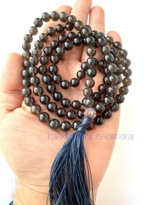 Black Obsidian Stone Beads Mala