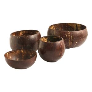 Inaithiram CSBCS Coconut Shell Bowls Set of 4 - Handmade & Polished (Brown)