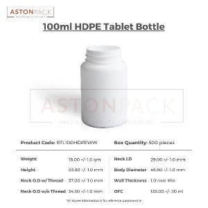 100ml HDPE Tablet / Pill / Capsule Packer Bottles