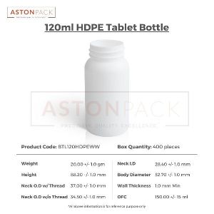 120ml HDPE Tablet / Pill / Capsule Packer Bottles