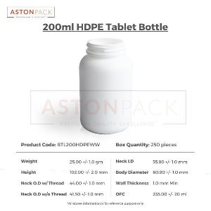 200ml HDPE Tablet / Pill / Capsule Packer Bottles