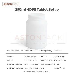 250ml HDPE Tablet / Pill / Capsule Packer Bottles