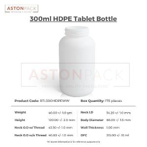 300ml HDPE Tablet / Pill / Capsule Packer Bottles
