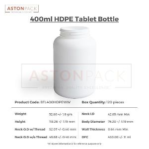 400ml HDPE Tablet / Pill / Capsule Packer Bottles