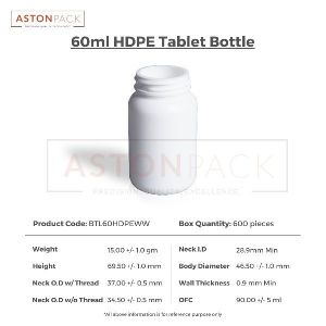 60ml HDPE Tablet / Pill / Capsule Packer Bottles