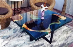 Blue and Yellow Epoxy Resin Table Top