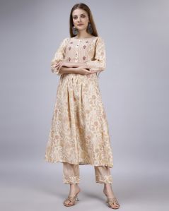 Cream Kurti Set