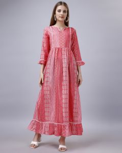 Ladies Chanderi Pink Cotton Gown