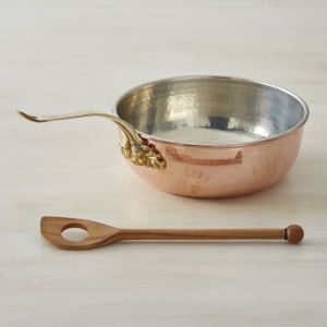 Copper Frying Pan with Wood Spoon