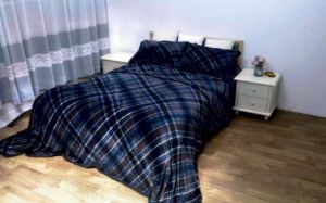 Classic Blue Woolen Check Printed Double Bedsheet