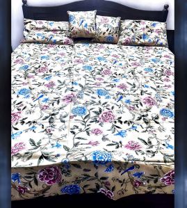 Printed Cotton Bedsheet with Quilted Pillow Covers