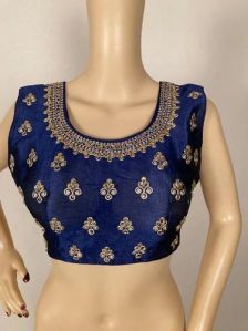 Ladies Navy Blue Silk Embroidered Blouse