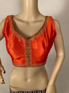 Ladies Orange Chiffon Embroidered Blouse