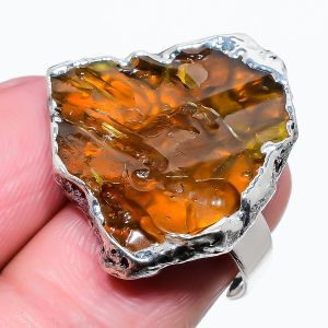 baltic amber gemstone electroformed sterling silver ring