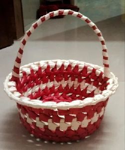 8X3 Inch Red and White Palm Leaf Basket