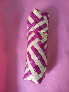 Pink and White Palm Leaf Pencil Pouch