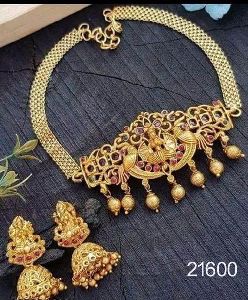 Gold plated lakshmi choker golden  neck set