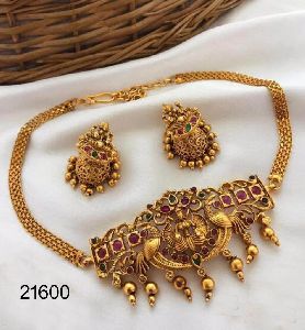 Gold plated temple  gold choker set