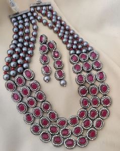 Red Stone Long Necklace Set