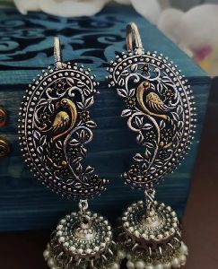 Silver Toned Jhumka Earrings