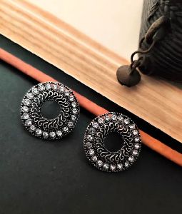 Silver Toned Round Stud Earrings