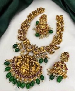 Lakshmi antique Jewellery neck set with green stone