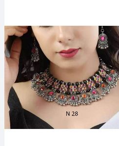 Oxdised meena neck set