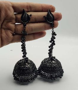 Oxidised black jhumka earrings