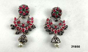 Premium oxidised jhumka earrings red