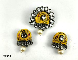 Premium oxidised kundan pendant set sm