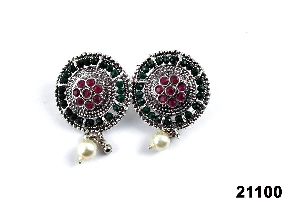 Premium oxidised red  with stone earrings