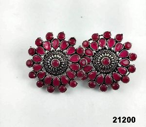 Premium oxidised with pink stone earrings