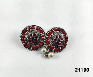 Premium oxidised with red  stone earrings