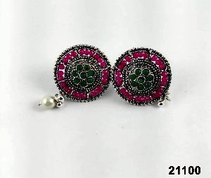 Premium oxidised with stone pink earrings