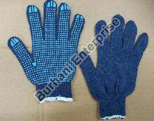 Blue Cotton Knitted Dotted Hand Glove