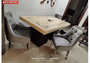 Cream Color Marble Top Designer Dining Table Set