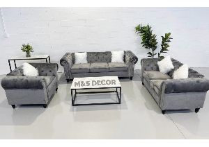 Gray Suede Fabric Chester Sofa Set