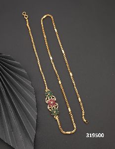 gold plated mop chain with multi stone