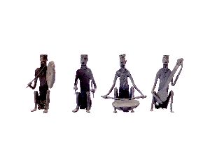 Wrought Iron Set of 4 Tribal Man Playing Instruments Figurine