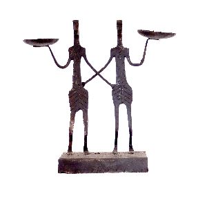 Wrought Iron Tribal Couple Twin Candle Stand
