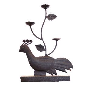 Wrought Iron Triple Peacock Candle Stand