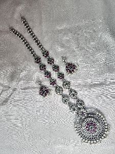 Silver Long Necklace Set