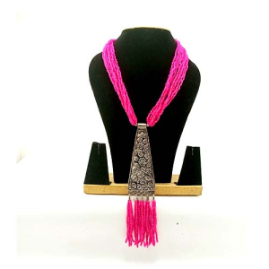 pink oxidized pendant beads mala