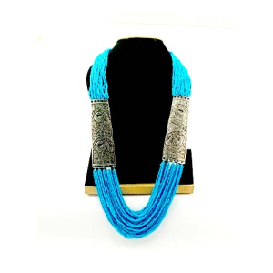 blue double oxidized pendant beads mala