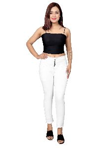Ziggler Women Skinny Mid Rise White Jeans 5 Button