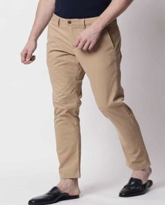 Plain Fluidic Mens Casual Trousers Coffee S Cotton
