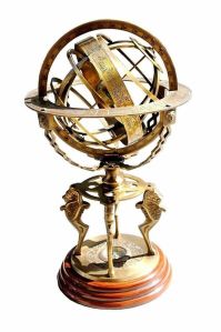 Exquisite Handmade Engraved Brass Armillary with Wooden Base and Compass - Nautical Decor Showcase Piece
